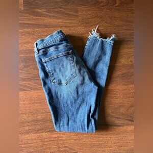 LOFT Petite Frayed Hem Ankle Jeans | Size 2P | Blue Stretch Denim Cropped Fit